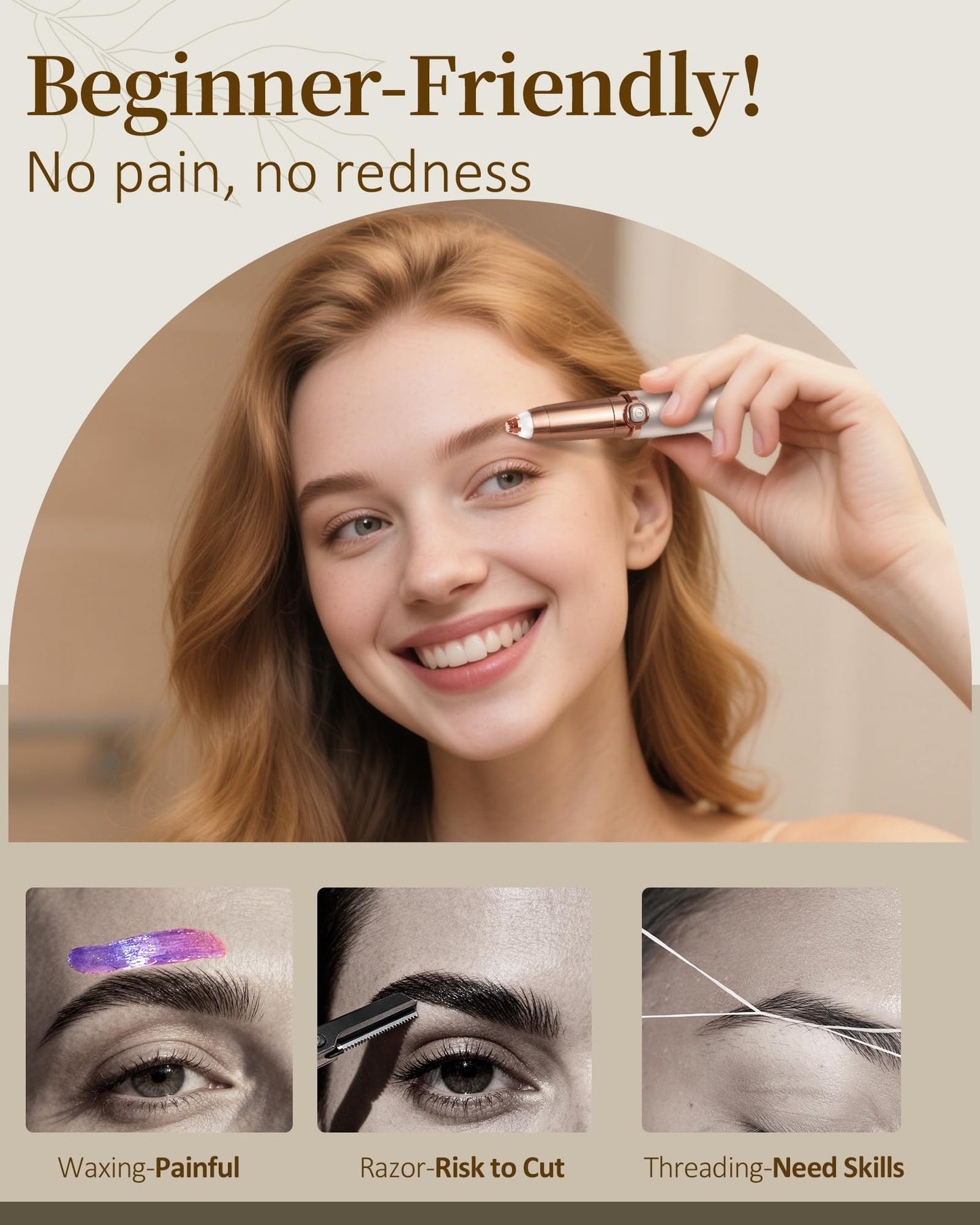 Eyebrow Trimmer for Women, Eyebrow Razor: Rechargeable Eyebrow Hair Remover with 2 Replacement Heads & LED Light, Electric Painless Eye Brow Shaver Beauty and Personal Care TeethBliss