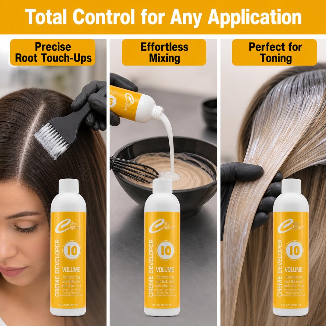 COLOR CAPTUR 10 Volume Cream Hair Developer - Aloe Vera, Paraben-Free & Sulfate-Free Color Activator | Fine, Pre-Lightened & Sensitive Scalp Hair | Beauty & Personal Care COLOR CAPTURE