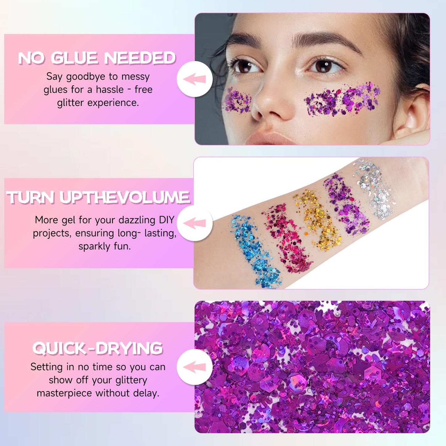 Purple Face Body Glitter Gel,Sparkly Face Glitter for Women,Mermaid Sequins Hair Glitter Makeup?Chunky Glitter Makeup for Face/Body/Hair/Eyes,Easter Beauty & Personal Care TUHPIBK