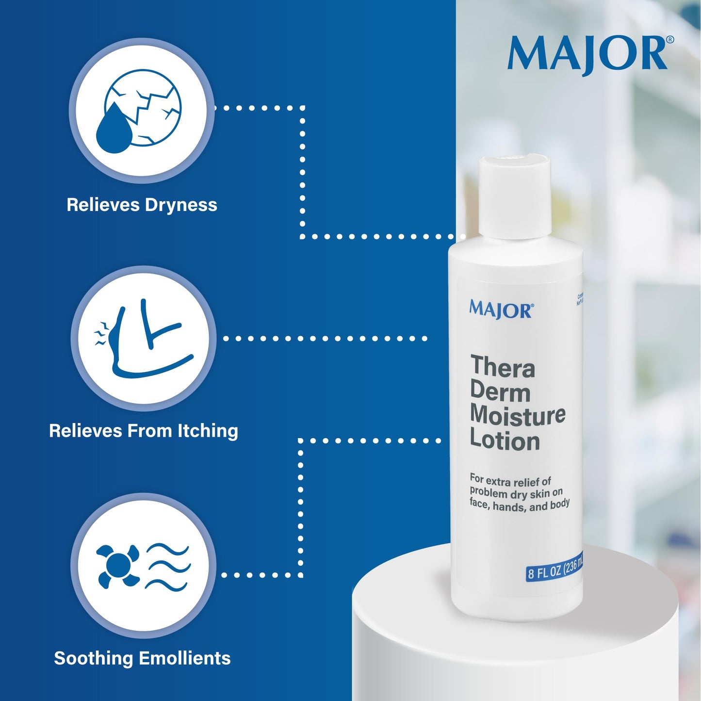 MAJOR Thera Derm Moisture Lotion - Helps Offer Dry Skin Relief on Face, Body, and Hands - 8 Fl Oz (3 Pack) Beauty & Personal Care MAJOR