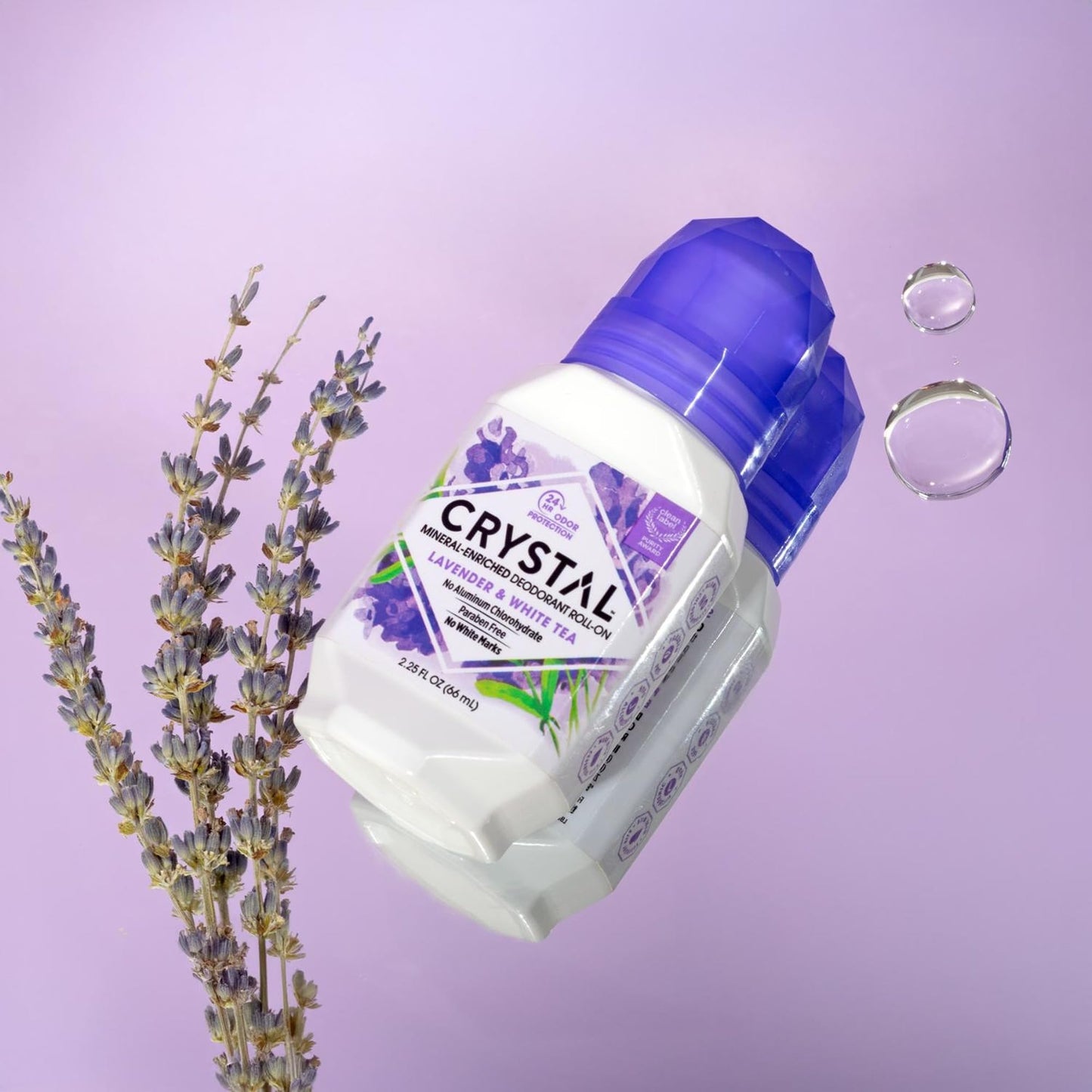 Crystal Mineral Deodorant Roll-On, Lavender & White Tea, Purple, 2.25 Fl Oz Beauty and Personal Care Crystal Essence