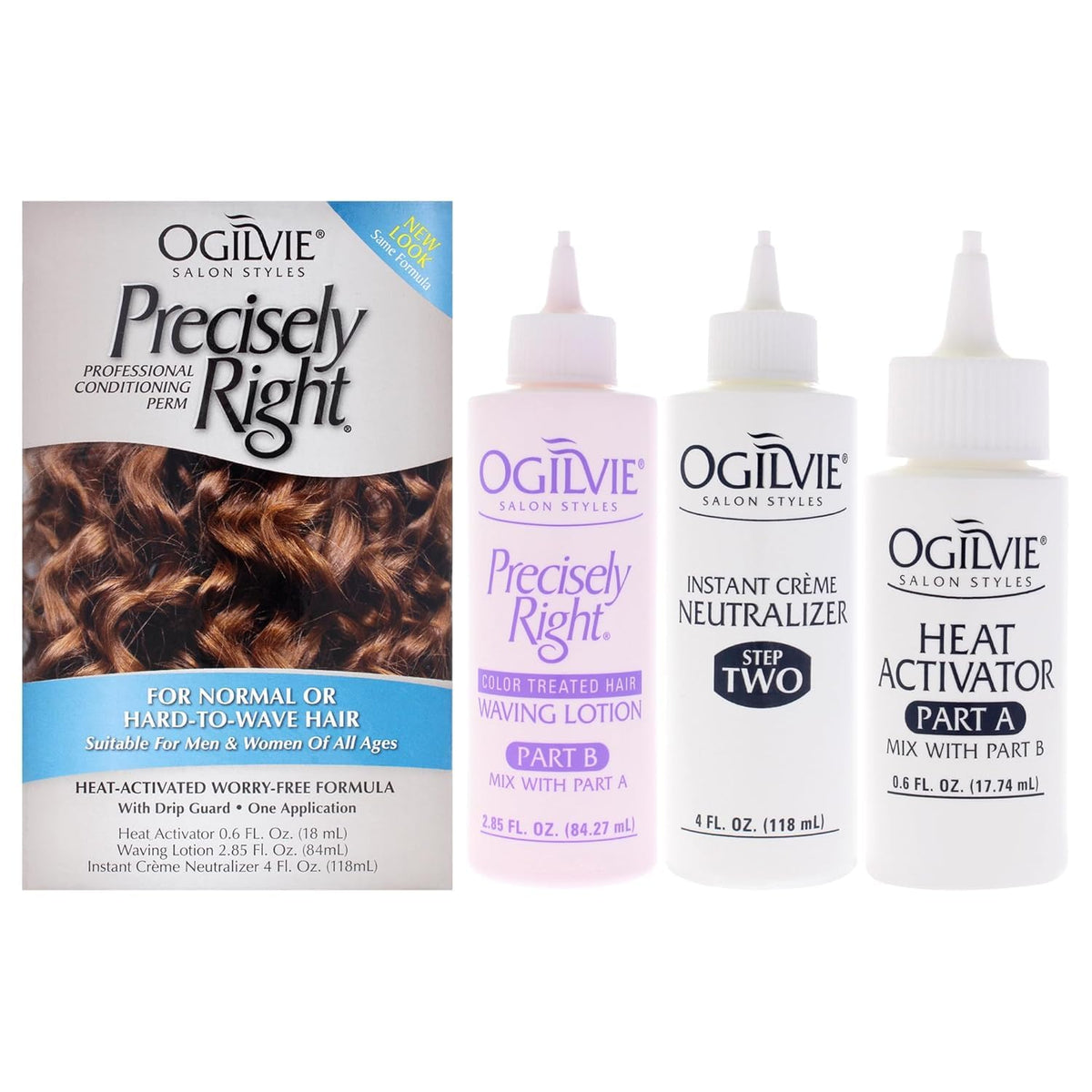 Ogilvie Salon Styles Precisely Right Professional Conditioning Home Perm Kit for Men & Women - For Normal or Hard-to-wave Hair - Heat-activated