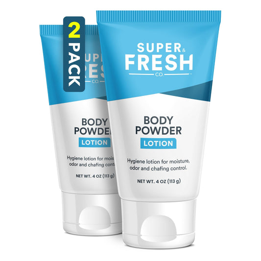 Super Fresh Body Powder Lotion Talc Free Anti Chafing Deodorizing No Mess Body Powder Cream for Men and Women Natural Ingredients Two 4 fl oz Tubes Beauty & Personal Care Super & Fresh Co.