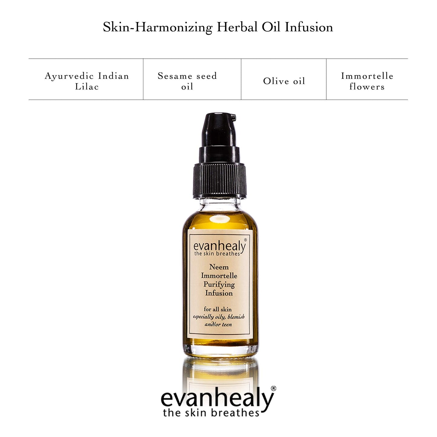 evanhealy Neem Immortelle Purifying Infusion | Facial Oil Serum & Cleanser for Congested & Sensitive Skin | Pore Minimizer Serum for Face | Balancing Beauty & Personal Care evanhealy