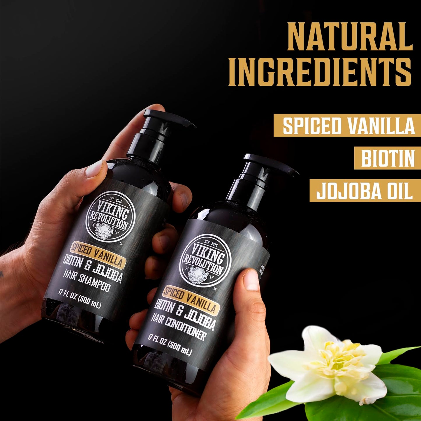 Viking Revolution Spiced Vanilla Mens Shampoo and Conditioner Set with Biotin and Jojoba Oil - Natural Hair Shampoo and Hair Conditioner for Men Beauty & Personal Care Viking Revolution