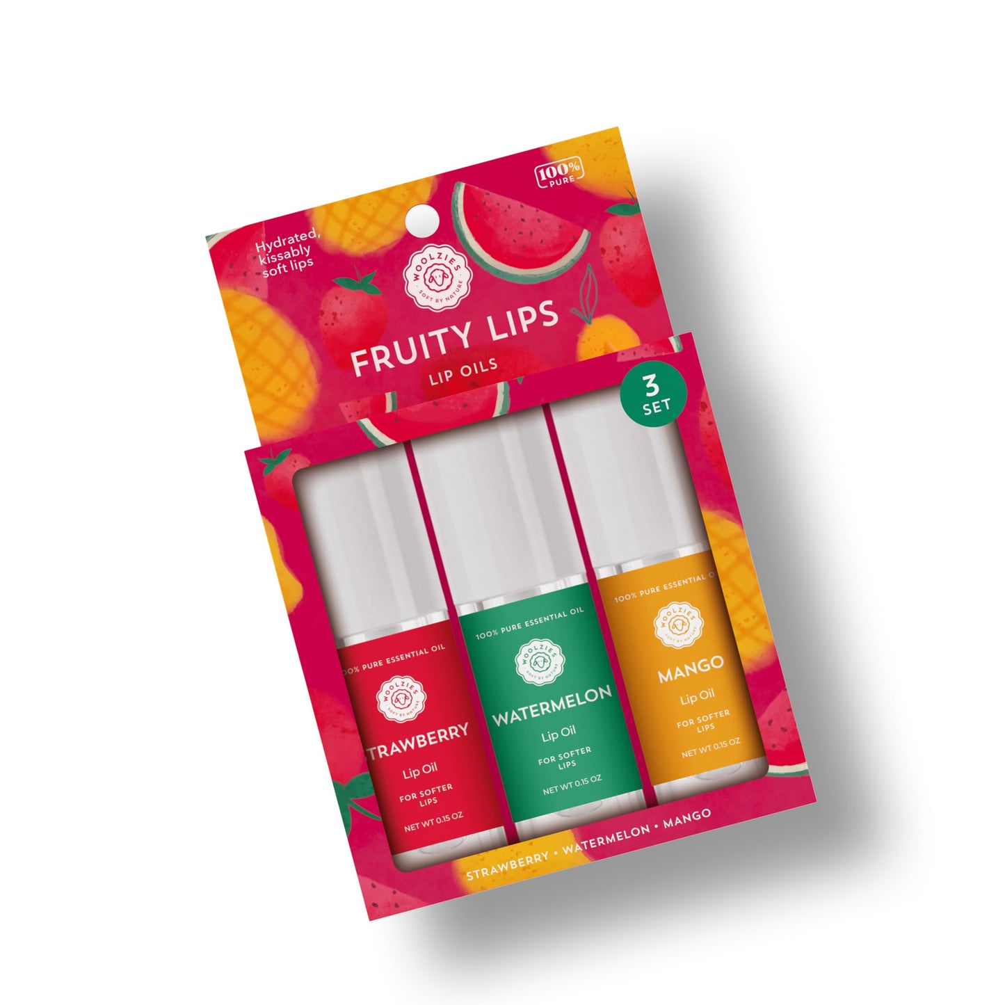 Woolzies All-Natural Lip Oils - Flavored Assortments - Moisturizing with Beautiful Tints Set of 3 (3 Pack, Fruity Lips) Beauty and Personal Care Woolzies