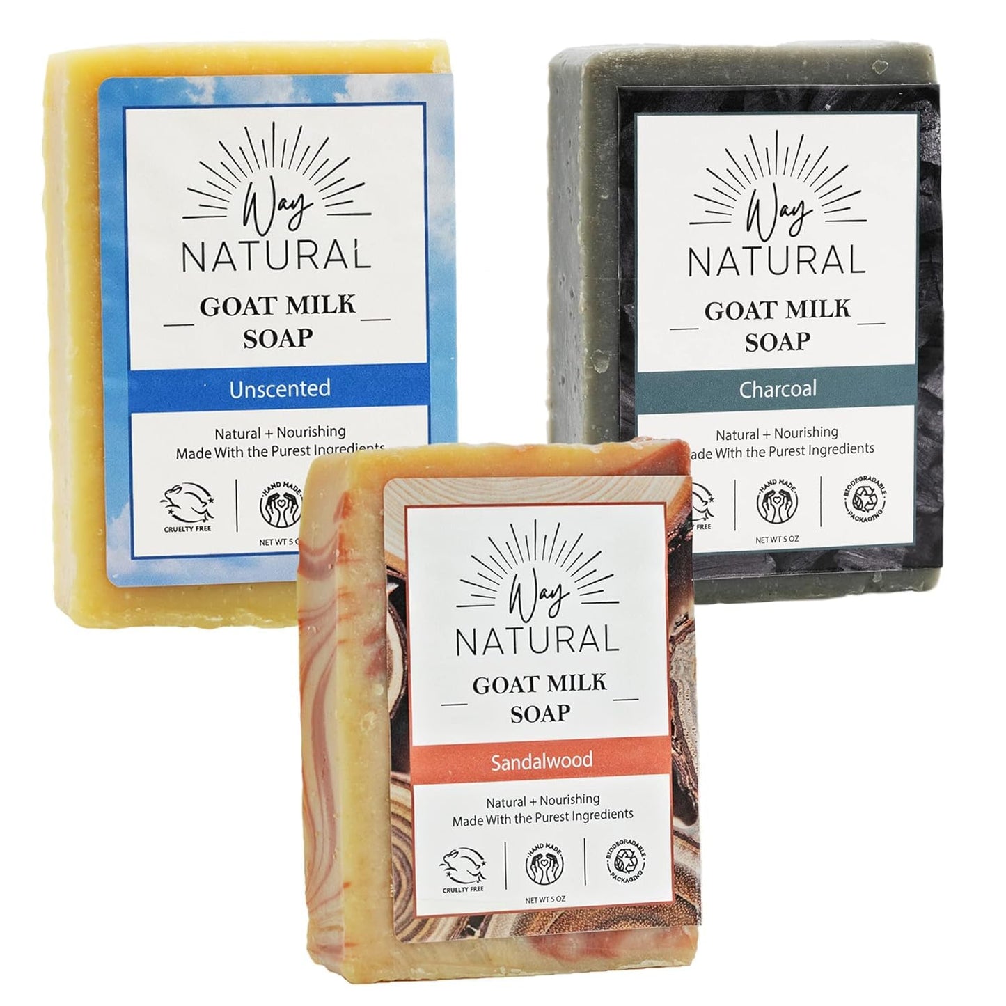 Way Natural Goat Milk Soap Bar (Variety 3 Pack) - Natural Bar Soap for Men & Women - Handmade w/Real Milk, Hands/Body - Premium, Gentle, No Dyes Beauty & Personal Care Way Natural