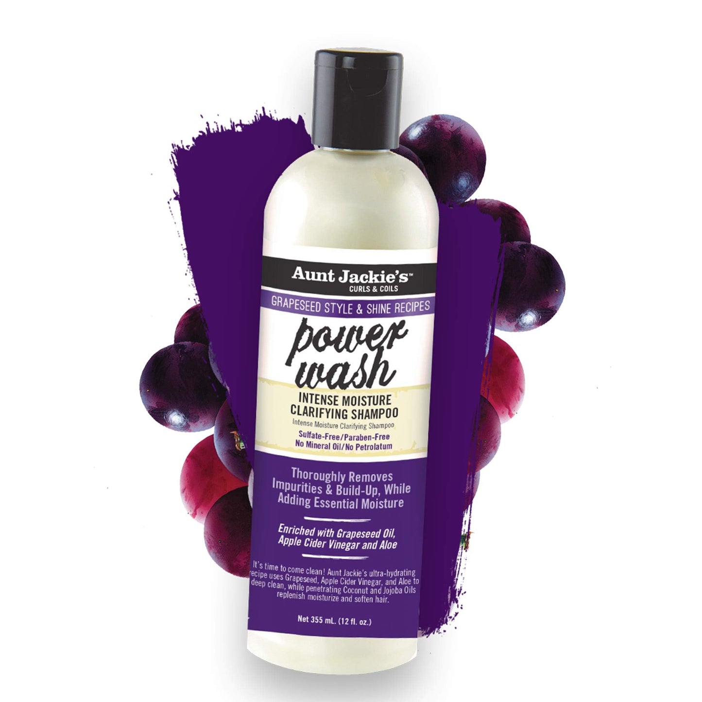 Aunt Jackie's Grapeseed Style and Shine Recipes Power Wash Intense Moisture Clarifying Hair Shampoo, 12oz. Beauty & Personal Care Aunt Jackie's