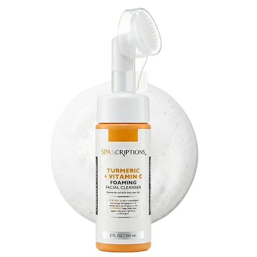 SpaScriptions 2 in 1 Cleanse & Exfoliate Foaming Facial Cleanser - Turmeric & Vitamin C Face Wash with Silicone Brush for Dull & Uneven Skin Tone Beauty & Personal Care SpaScriptions