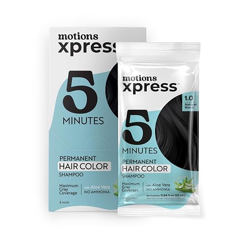 Motions Xpress Permanent Hair Color Shampoo Natural Black - 5 Minute Color, Gray Coverage, Ammonia Free, Deep Shine Hair Dye Shampoo, 0.84 Oz Beauty & Personal Care Motions