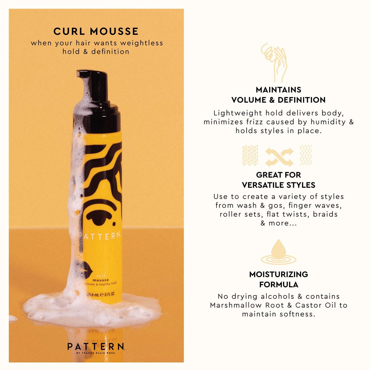 PATTERN Beauty by Tracee Ellis Ross Curl Mousse - Volume and Hold for Curly Hair 3a-4c Beauty & Personal Care PATTERN