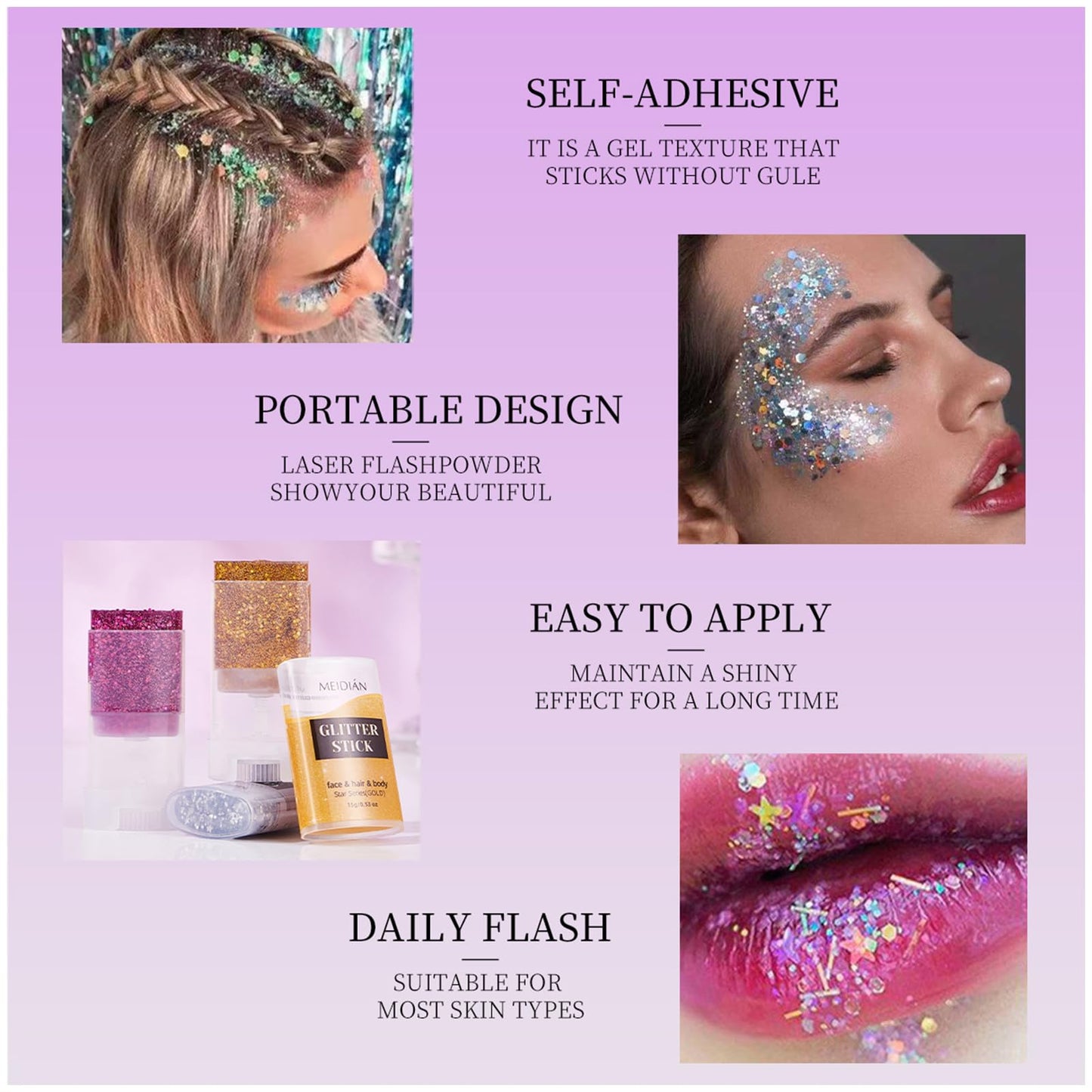 Body Glitter Stick Pink Glitter Face Paint Face Hair Body Makeup Festival Accessories Glitter Beauty & Personal Care ADMD