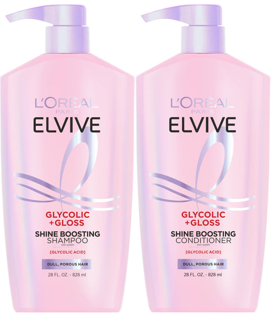 L'Oreal Paris Elvive Glycolic + Gloss Shine Boosting Shampoo and Conditioner Set, Cleanses and Smooths Dull, Porous Hair Into High-Shine, Glossy Hair Beauty & Personal Care L'Oreal Paris