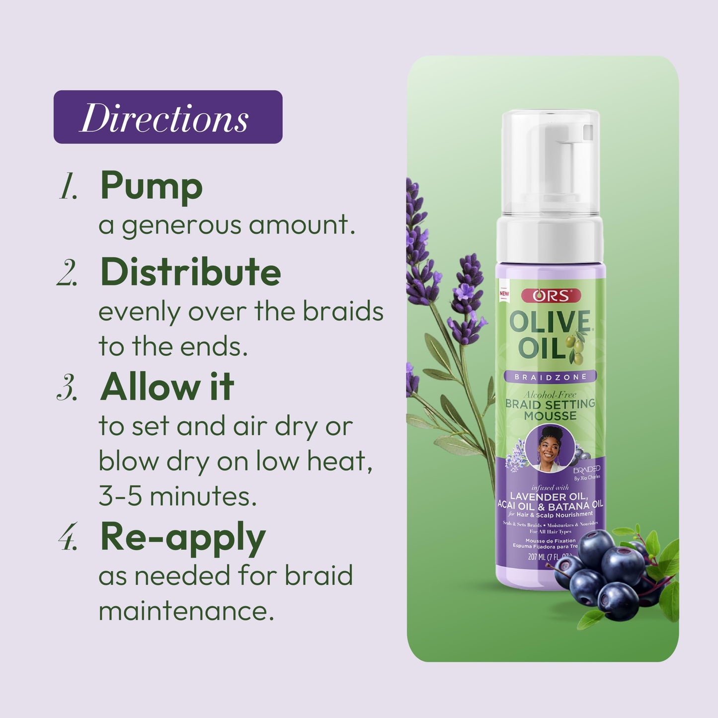 ORS Olive Oil Braidzone Braid Setting Mousse with Lavender, Acai & Batana Oil 7 Ounces Beauty & Personal Care ORS