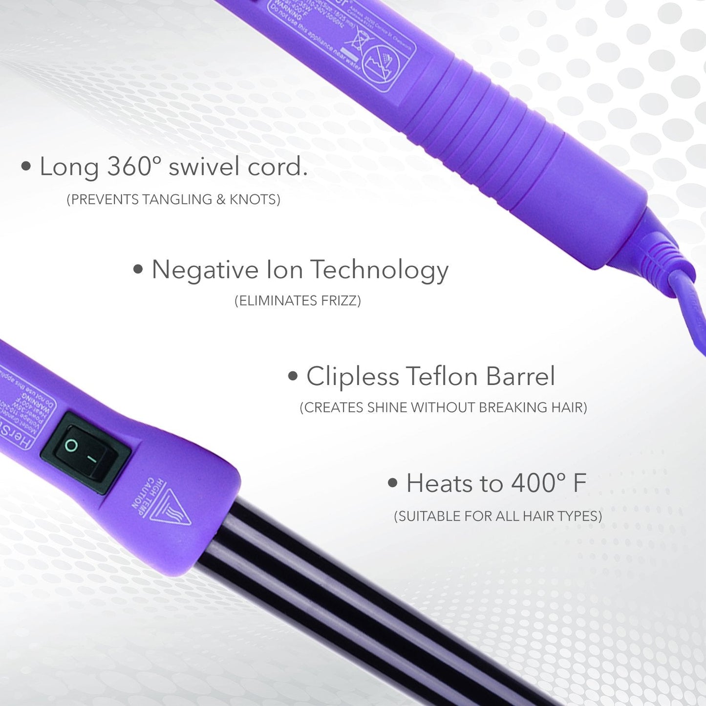 Herstyler Grande Ceramic Tapered Curling Wand - 1 inch Dual Voltage with Negative Ions for Long and Short Hair (Purple) Beauty & Personal Care HerStyler