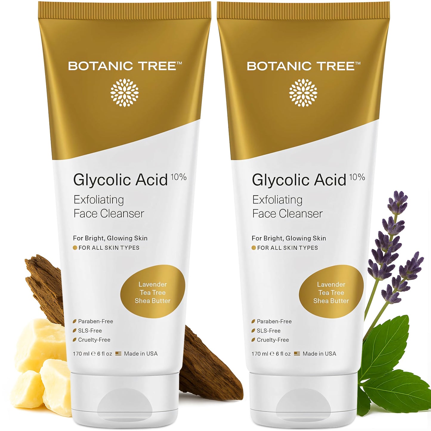Botanic Tree Glycolic Acid Face Wash - Facial Cleanser For Skin Care, Treatment Scrub, 10% Glycolic and Salicylic Acid 6 fl. oz (2 pack) Beauty & Personal Care Botanic Tree