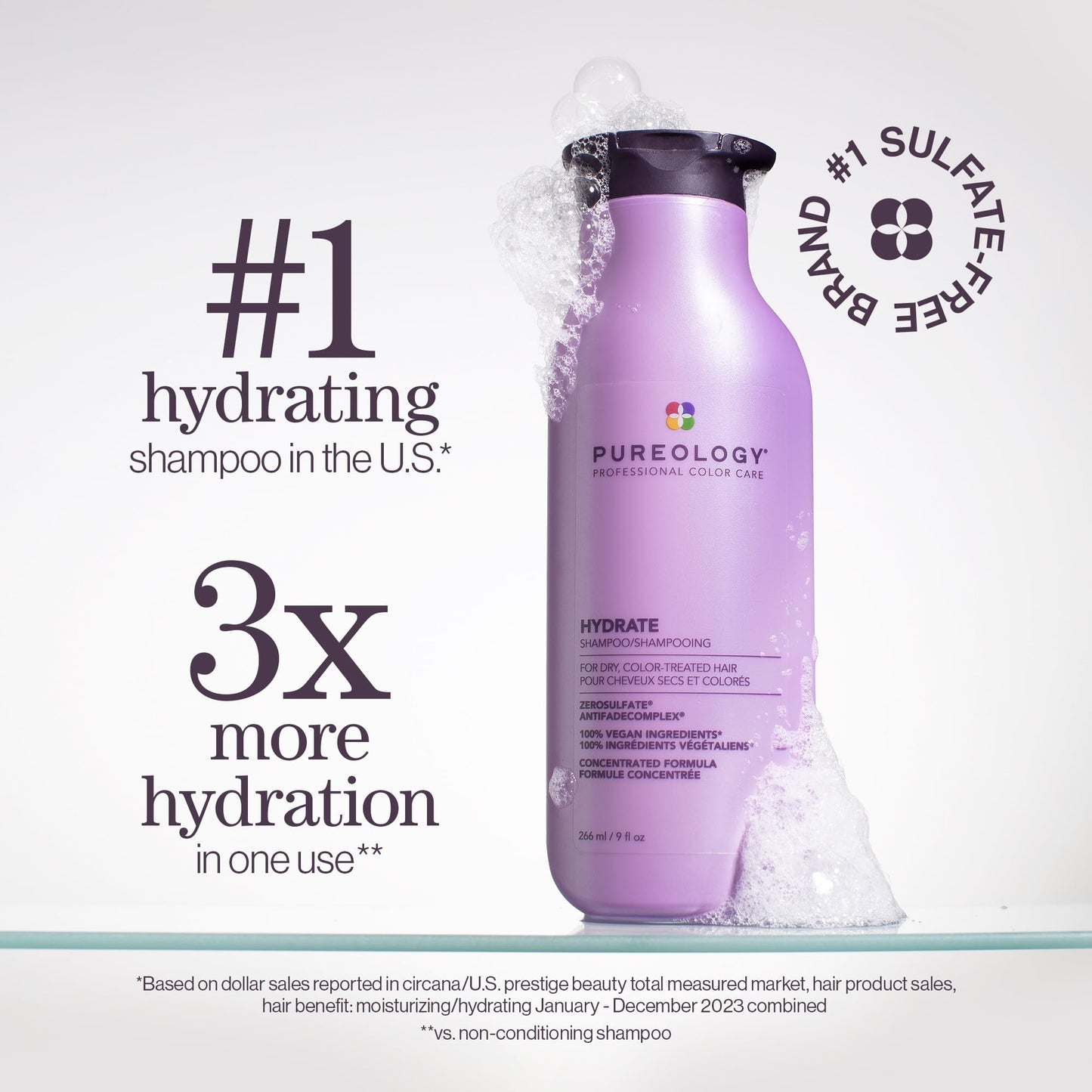 Pureology Hydrate Shampoo - For Dry or Color Treated Hair, Moisturizing Shampoo For Hydration & Softness, With Rose Extract & Green Tea, Vegan Beauty & Personal Care Pureology