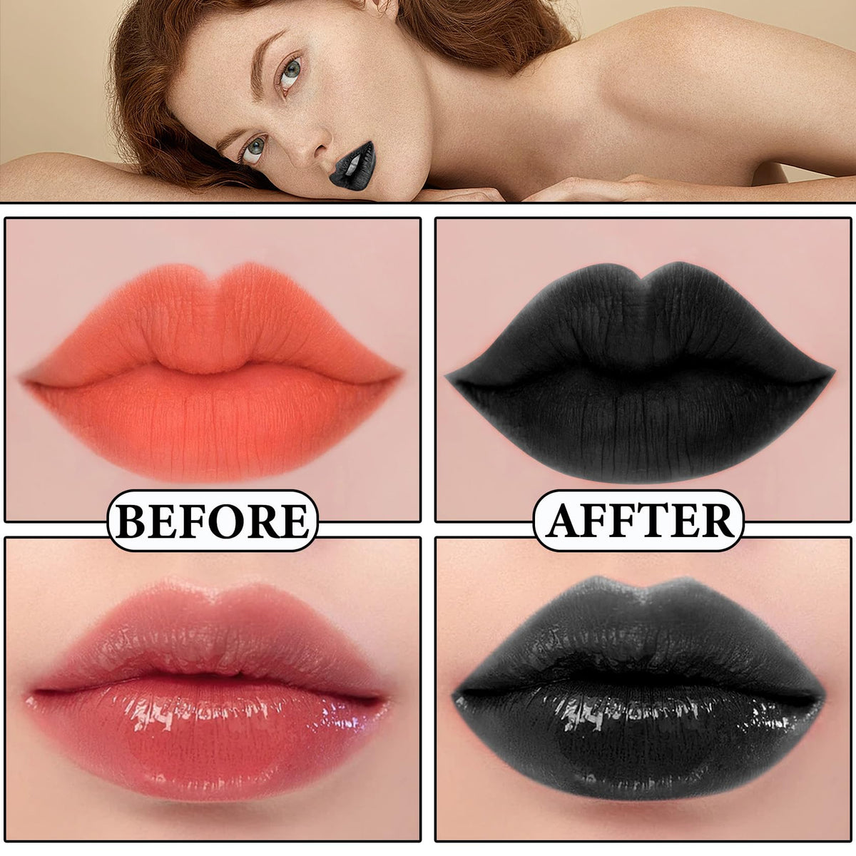Black Matte Liquid Lipstick,3 in 1 Black Lip Liner and Lipstick Set,Matte Lip Gloss Long Lasting Moisturizing Velvet Lipgloss Make Up Gift Set Cosplay Beauty & Personal Care BKPPLZP