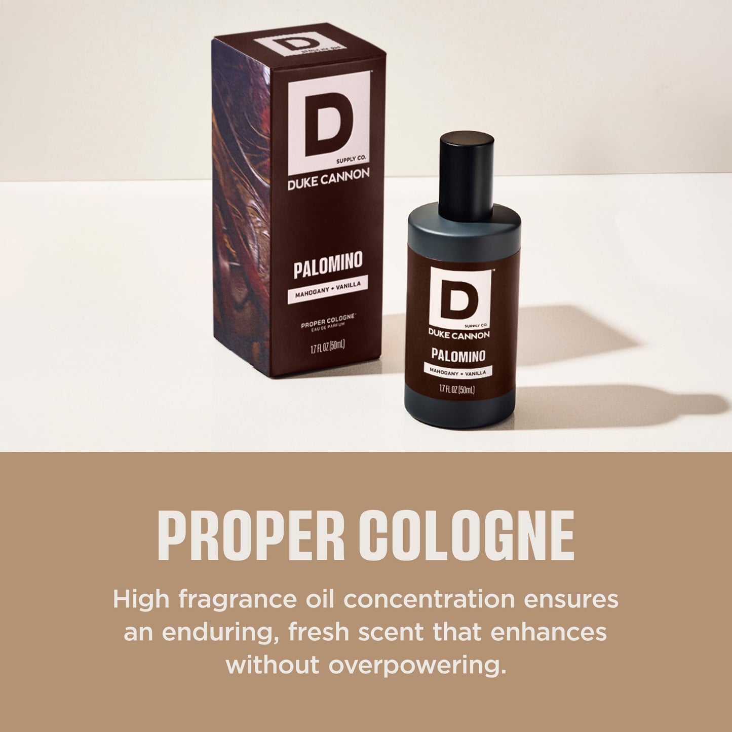 Duke Cannon Proper Cologne Palomino | Men's Eau de Parfum | Mahogany and Vanilla | Subtle, Long-Lasting Natural Scent | 1.7 fl oz Beauty & Personal Care Duke Cannon Supply Co.