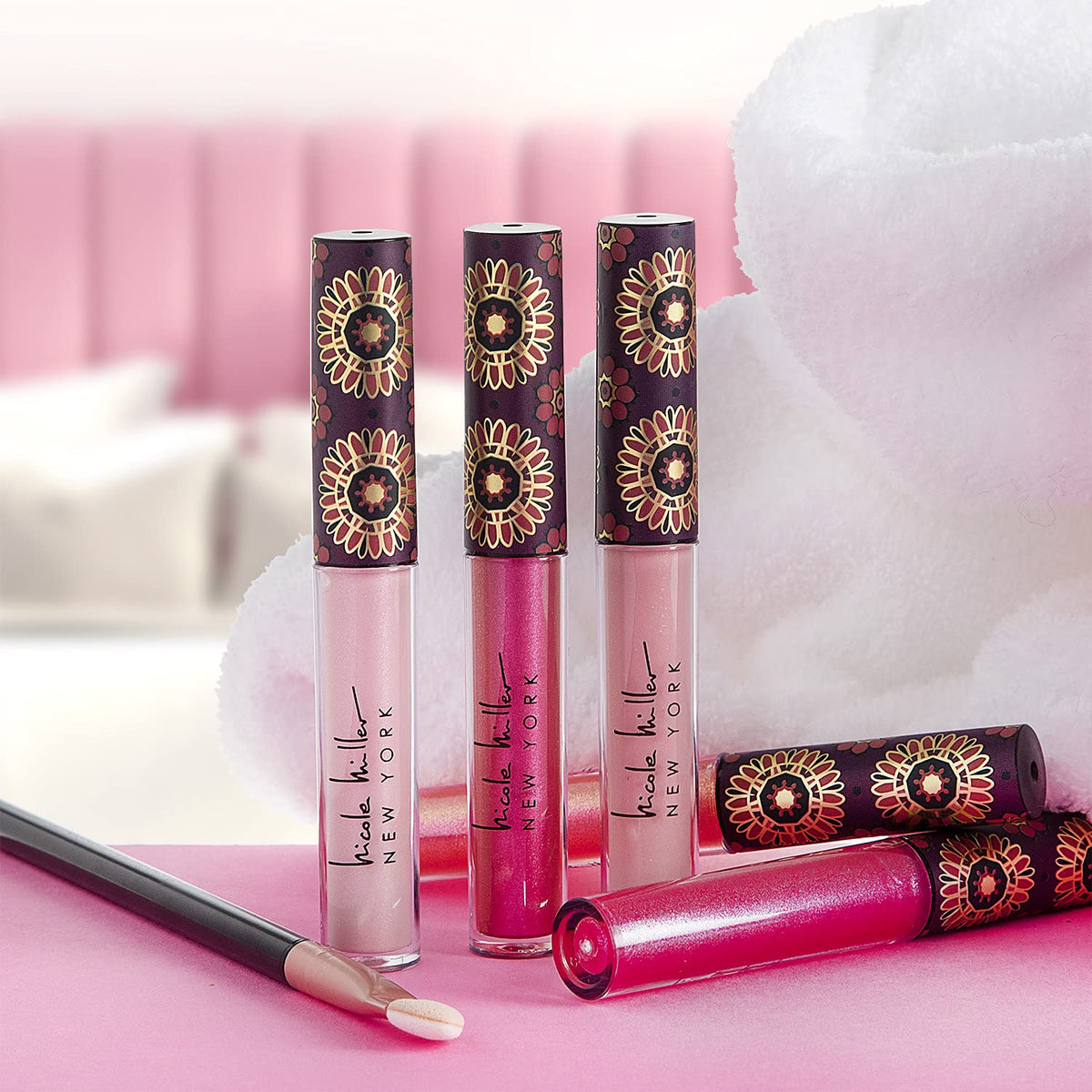 Nicole Miller Lip Gloss Collection Shimmery Glosses for Women and Girls Long Lasting Color Set with Rich Varied Colors, Pink Shimmer, 10 Count (Pack Beauty & Personal Care Nicole Miller New York