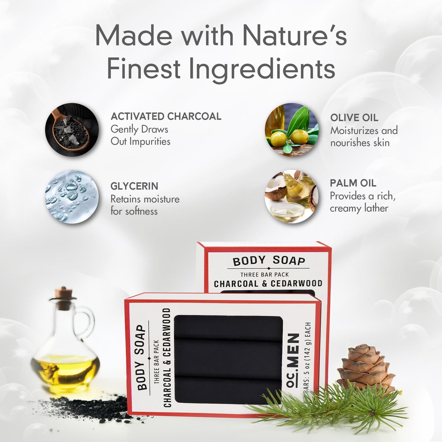 Olivia Care Activated Charcoal Cedarwood Bar Soap 3 Pack Set 100% Natural & Organic - For Face & Body - Deep Clean, Exfoliate, Moisturize & Hydrate Beauty & Personal Care Olivia Care