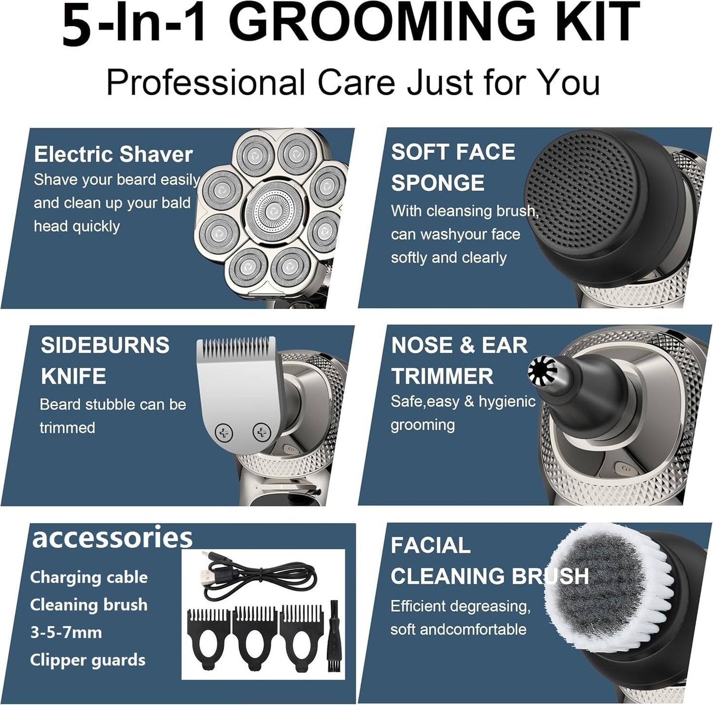 2025 New 9D Head Shavers for Bald Men, 5-in-1 Electric Razor Bawldy 9.0 Floating Pro Ultra Groomie Shaver IPX6 Waterproof with LCD Display Type-C Beauty and Personal Care HAHAKEE