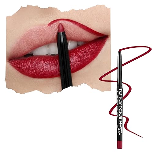 Runway Rogue Designer Liner Lip Pencil, Matte Crimson Dark-Red Lip Liner Pencil and Lip Liner Sharpener, ‘In the Press’ Beauty & Personal Care Runway Rogue