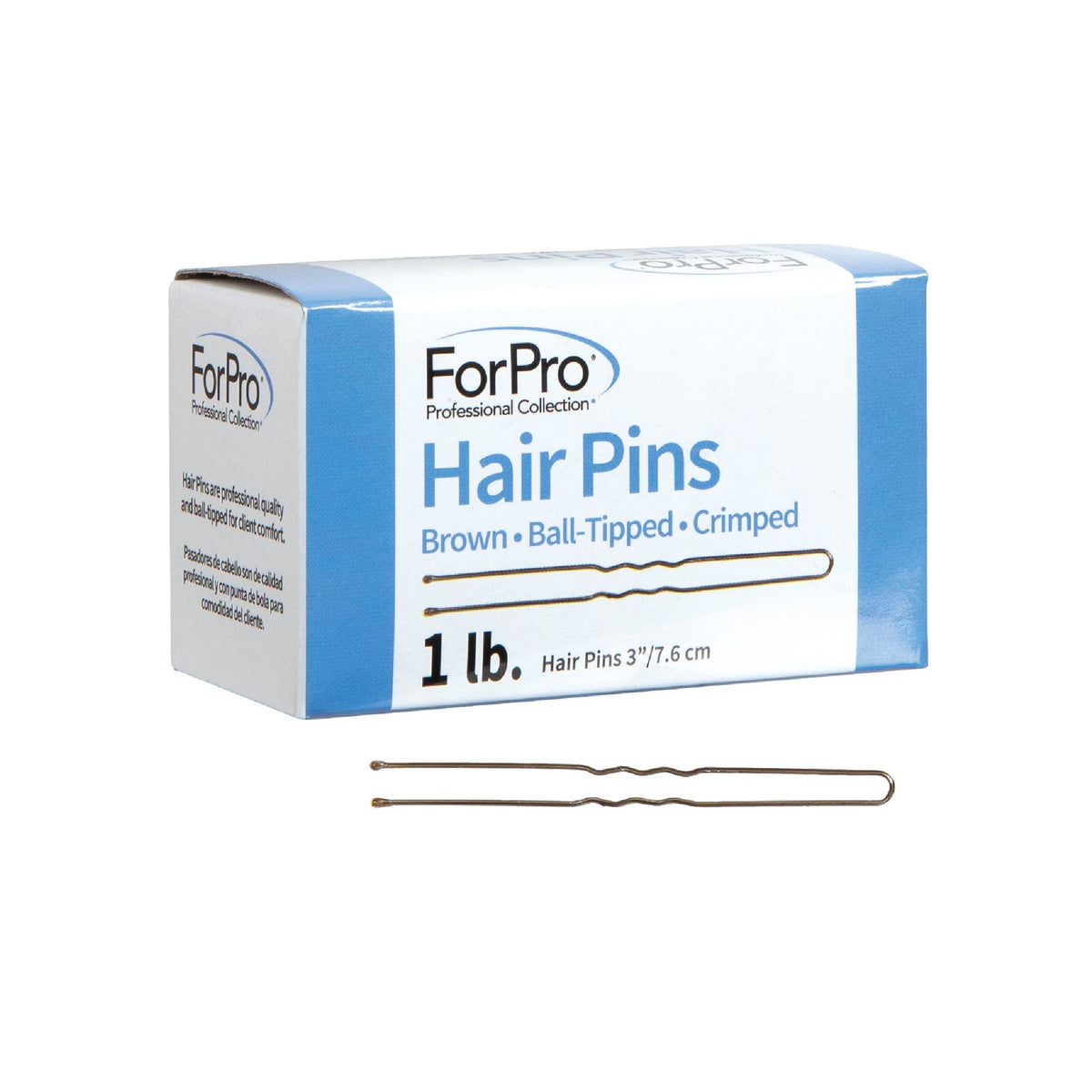 ForPro Hair Pins, 1lb/320ct, 3"L, Brown, Ball-Tipped, Crimped, Non-Damaging