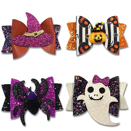Hying 4PCS Halloween Glitter Hair Bow Clips for Kids Baby Girls, Ghost Pumpkin Bowtie Hair Pins for Kids Halloween Decorations Hair Accessories Beauty & Personal Care Hying