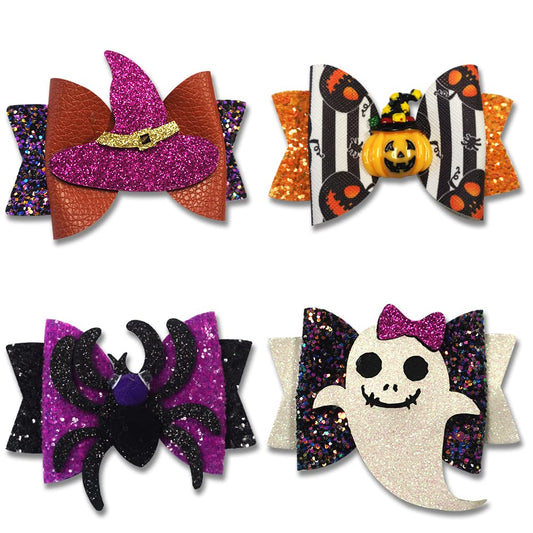 Hying 4PCS Halloween Glitter Hair Bow Clips for Kids Baby Girls, Ghost Pumpkin Bowtie Hair Pins for Kids Halloween Decorations Hair Accessories Beauty & Personal Care Hying