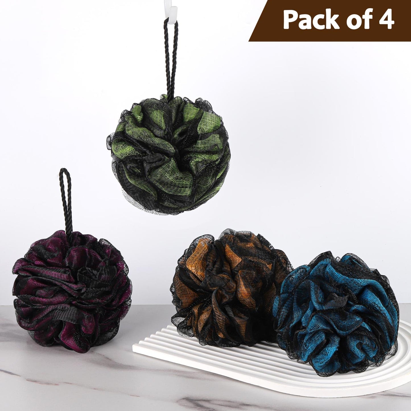 75g/Piece Loofah Bath and Shower Sponge Pouf, Mesh Bath Sponge Exfoliating Body Scrubber Ball Pack of 4, Large Beauty and Personal Care Tbestmax