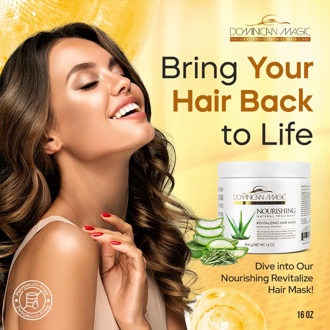 DOMINICAN MAGIC Nourishing Revitalizing Hair Mask with Aloe Vera, Hair Treatment, Deep Repair & Revitalize for Dry, Damaged Hair, All Hair Types, 16oz Beauty & Personal Care DOMINICAN MAGIC