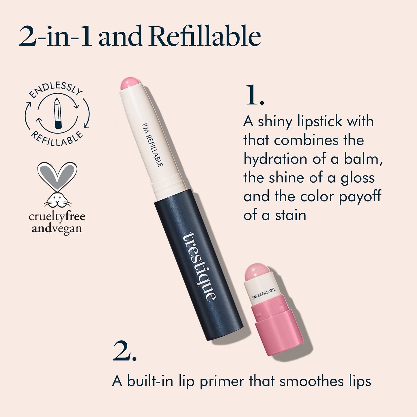 TRE'STIQUE trestique Prime And Shine Lip Crayon, Refillable Shiny Lipstick With Built-in Lip Primer, Clean Beauty Makeup, Lipstick For Women, 2-in-1 Beauty & Personal Care TRE'STIQUE