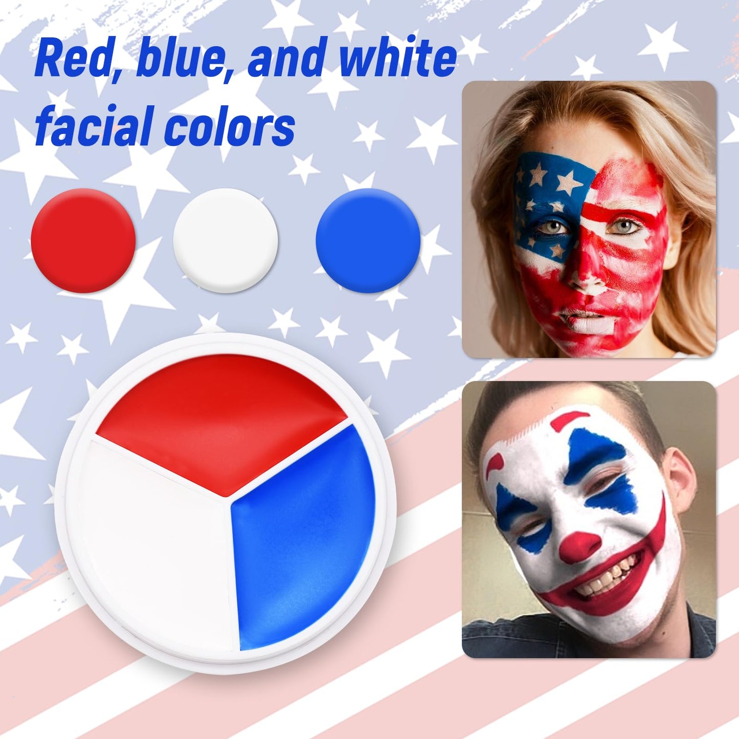 Red White Blue Face Body Paint - USA American Flag 3 Colors Makeup Face Painting Palette for America's Patriotic Events 4th of July, Independence Day Beauty & Personal Care GCCL