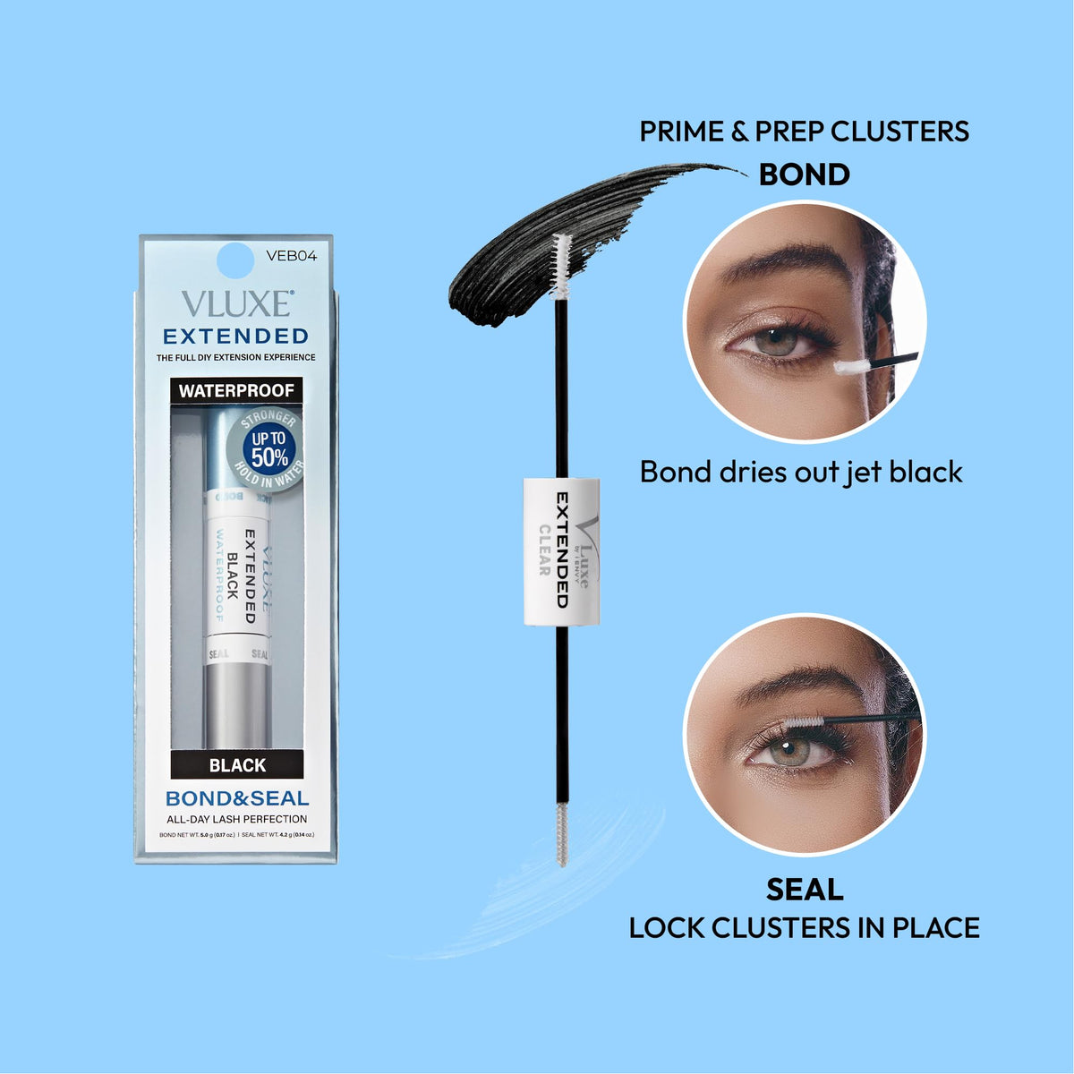 VLuxe DIY Eyelash Extension Waterproof Bond & Seal Lash Adhesive, Sweatproof Strong Lash Glue for Extensions, Cluster, Individual False Eyelash +