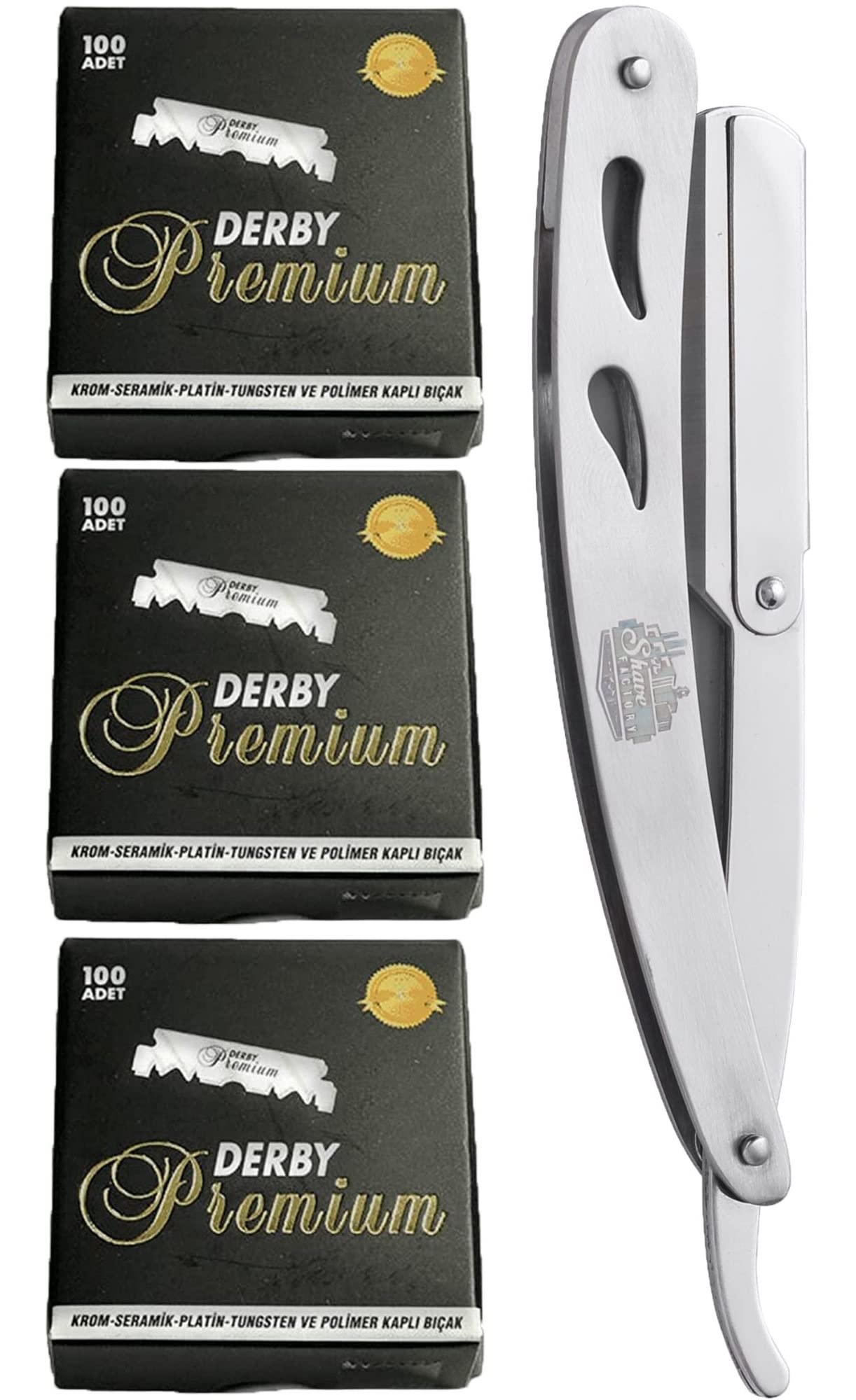 The Shave Factory Straight Edge Razor Kit - with Single Stainless Steel razors for men from (Steel, Derby Premium Single Edge) Beauty and Personal Care the shave factory