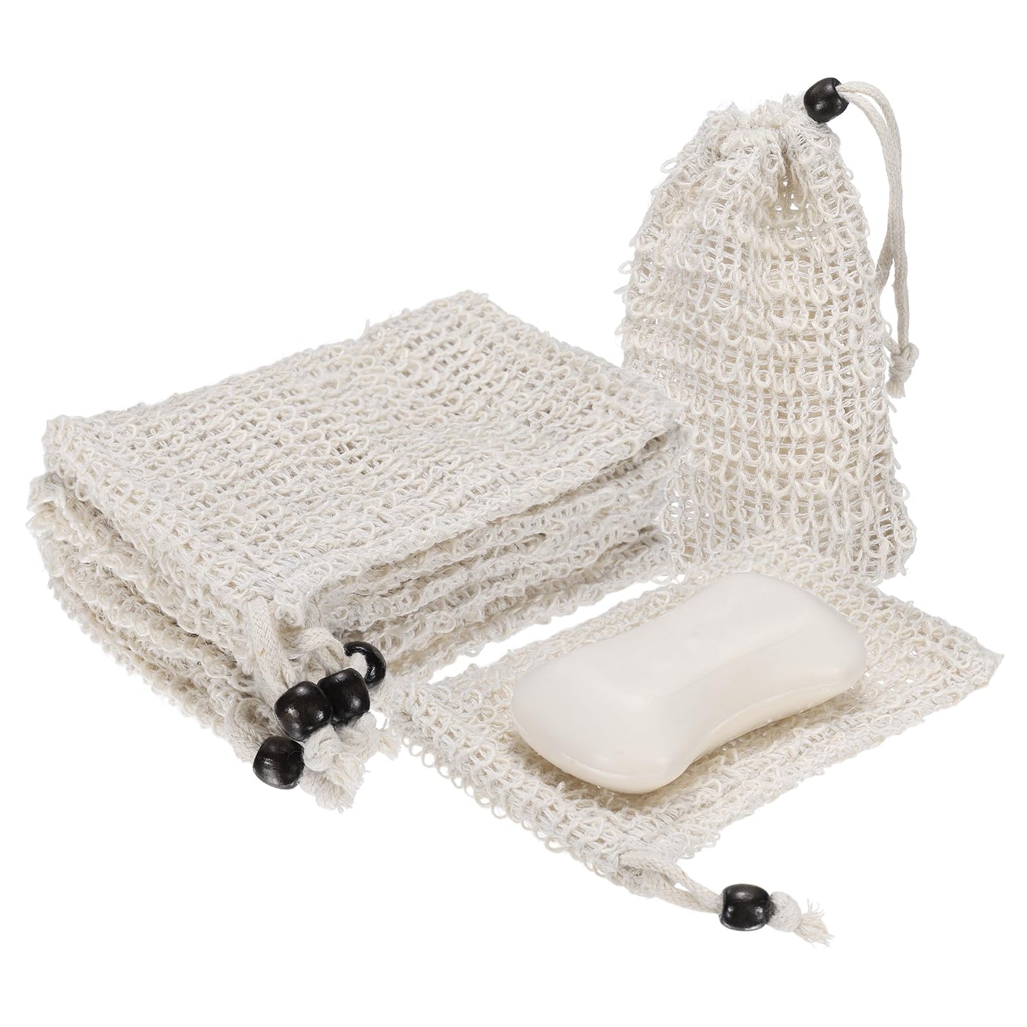 uxcell 10 Pcs Soap Saver Bag, 5.5"x3.5" Mesh Soap Bag with Drawstring Brown Wooden Bead Cotton Scrubber Pouch Exfoliating Net for Body Shower Foaming Beauty and Personal Care uxcell