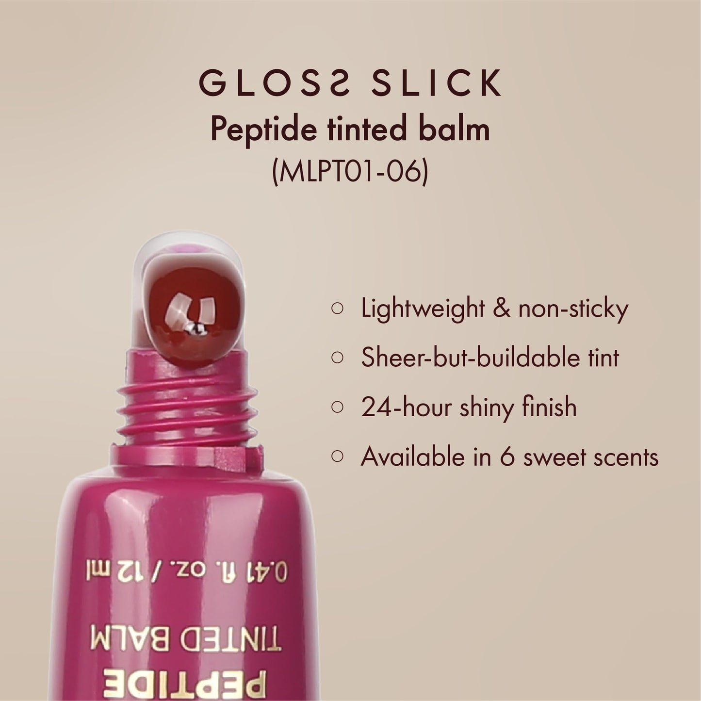 Absolute New York Gloss Slick Peptide Tinted Balm, Weightless and Non-Sticky, Soft Hydrated and Plump Lips (MLPT06 Macadamia Roast) Beauty & Personal Care Absolute New York