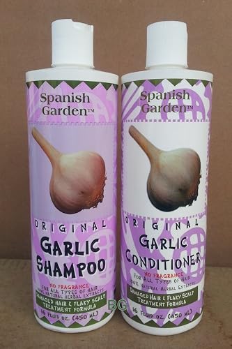 Original GARLIC Shampoo & Conditioner Set. Damaged Hair, Flaky Scalp Treatment Formula by Spanish Garden 16 oz (2 Pack) iwgl Beauty & Personal Care Spanish Garden