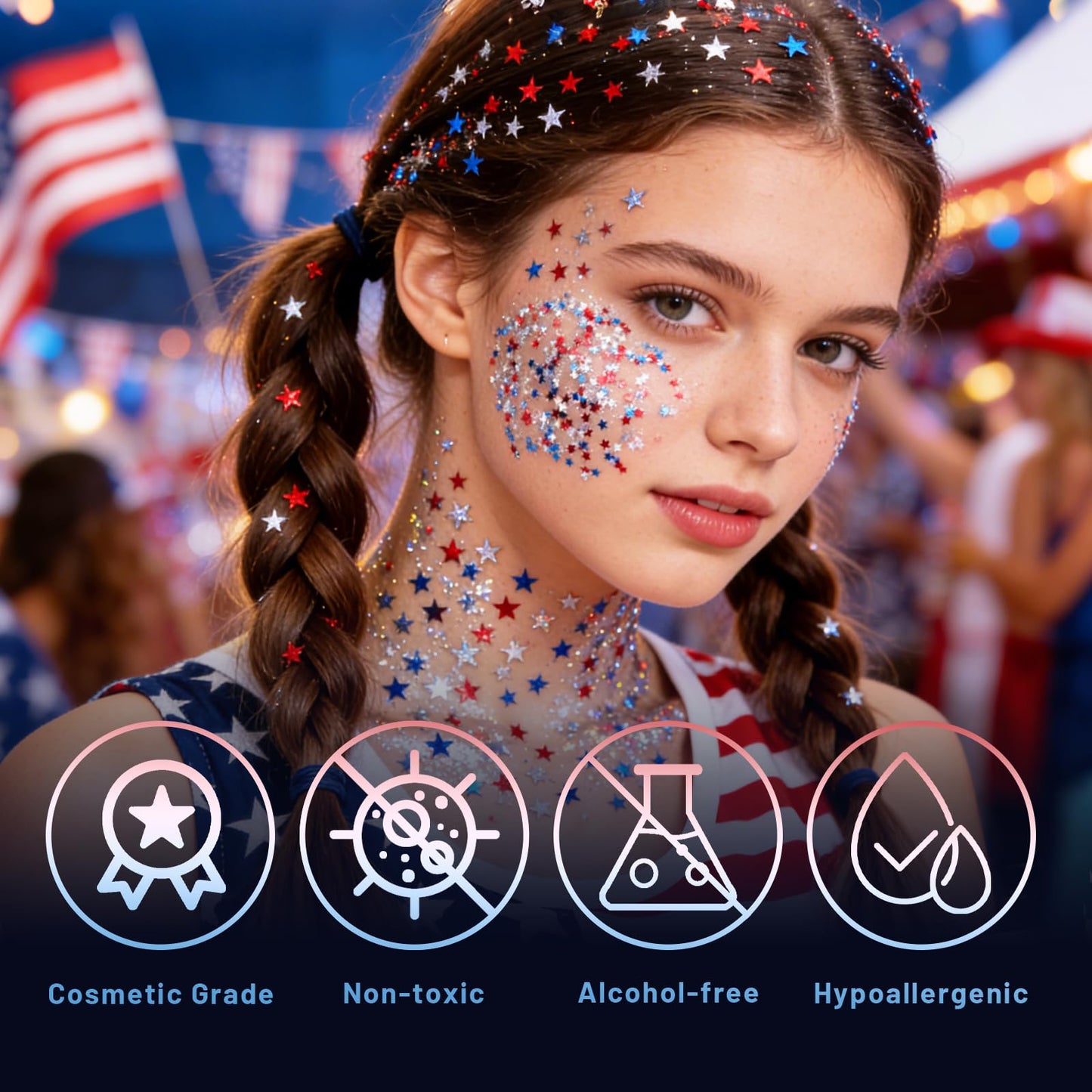 DAGEDA Red White Blue Body Glitter Stick, Sparkly Face Glitter Makeup, 4th of July Outfits Accessories for Women, Shimmer Face Paint Stick, Fourth Beauty and Personal Care DAGEDA