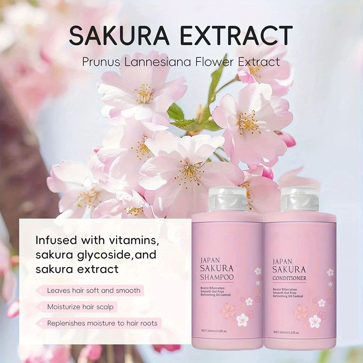 Cherry Blossoms Shampoo & Conditioner Set, Travel Size Hair Care Set, Long-Lasting Fragrance, Intense Hydration, Damage Repair, Frizz Control, Scalp Beauty & Personal Care TUOSHITONG