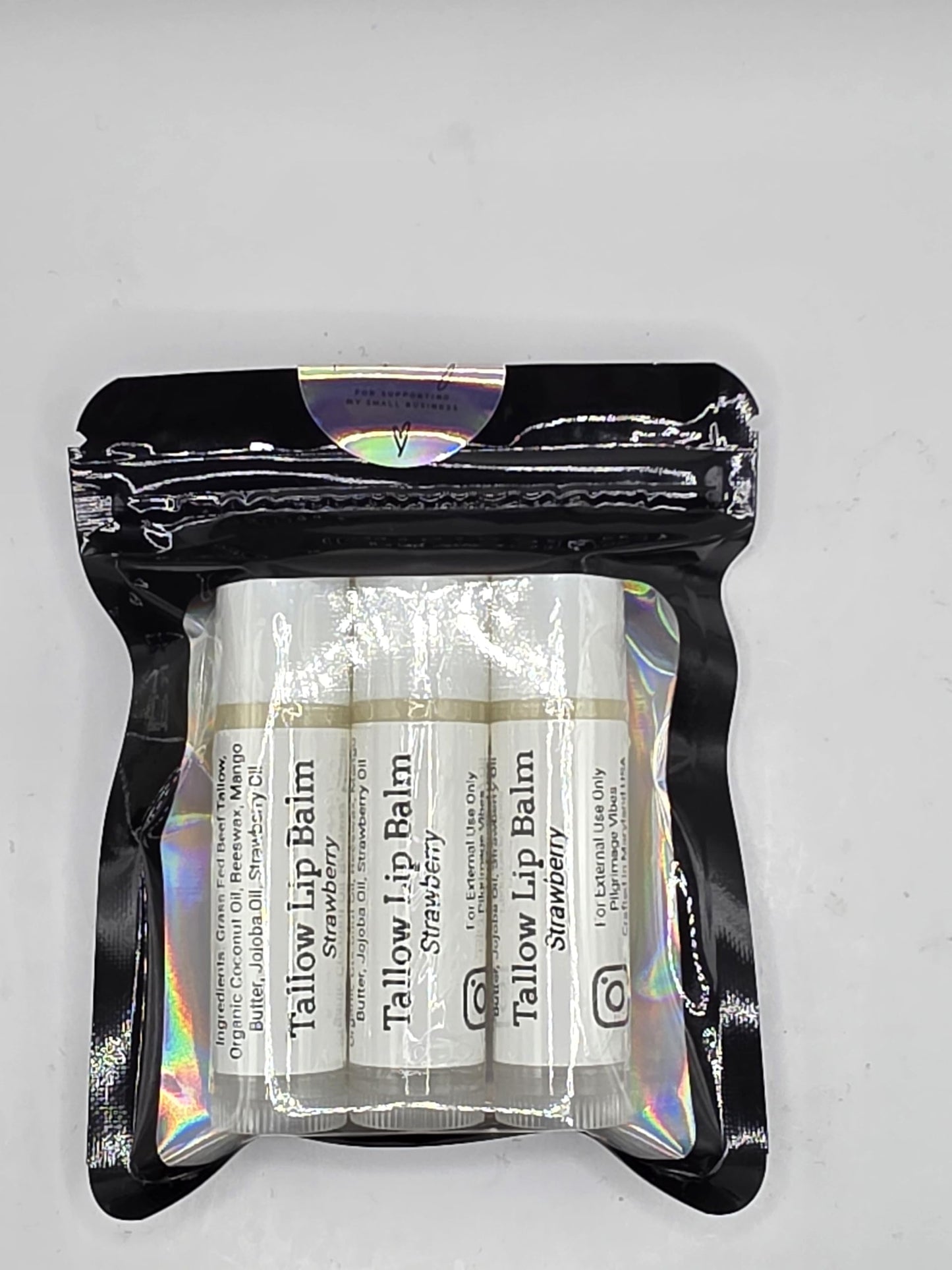Tallow Lip Balm (3 Pack) (Strawberry) Handmade Grass Fed Beef Tallow Lip Balm with Nourishing Oils Beauty and Personal Care Pilgrimage Vibes