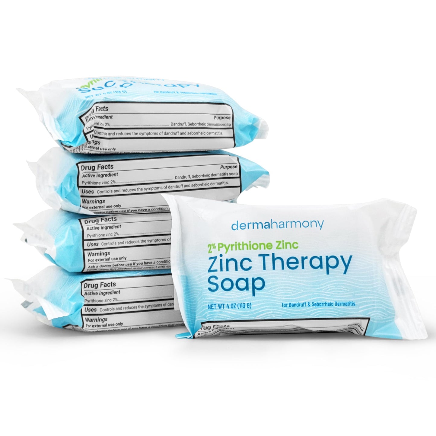 Dermaharmony Set of 5 2% Pyrithione Zinc (ZnP) Bar Soap 4 oz - Crafted for Those with Skin Conditions - Seborrheic Dermatitis, Dandruff, etc. Beauty and Personal Care Dermaharmony