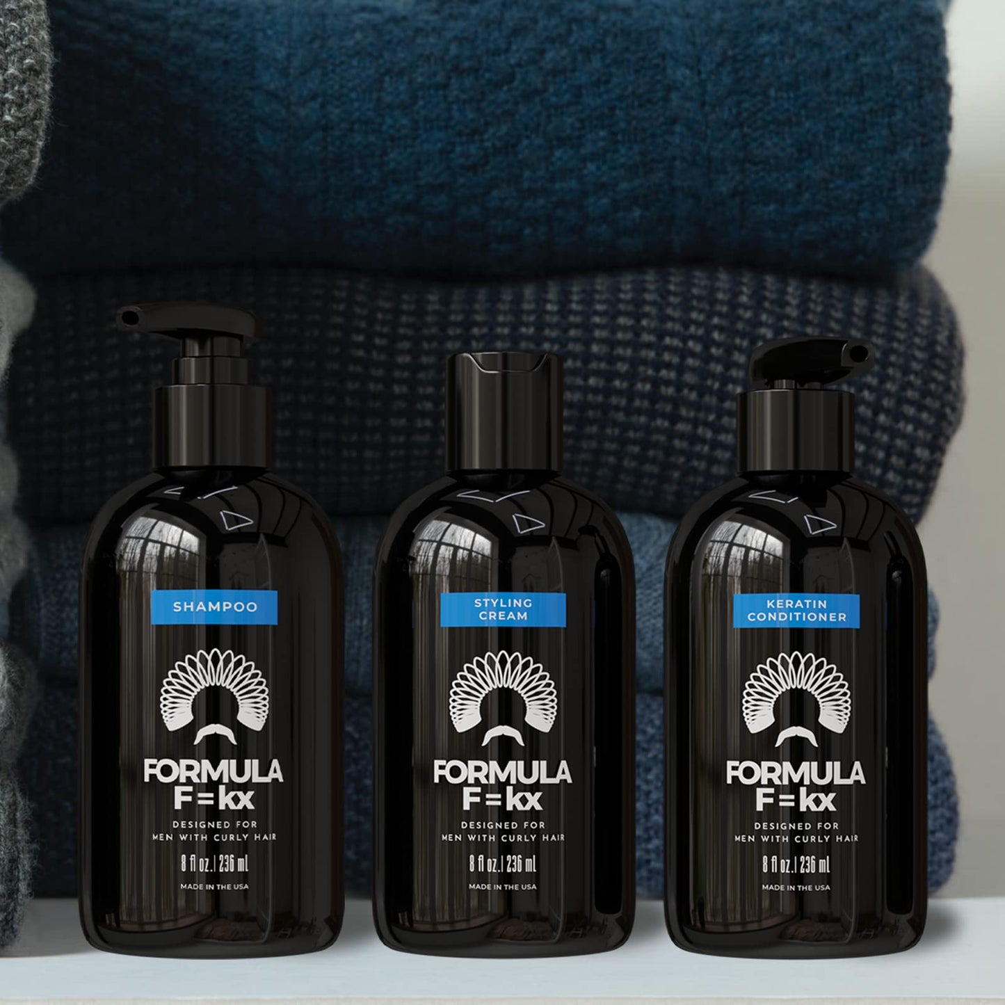 Formula F=kx - Curly & Kinky Hair Care System for Men - Hydrating Shampoo, Conditioner, and Curl Cream Set - Sulfate Free - Ocean Scent - 8oz Each Beauty & Personal Care FormulaF=KX