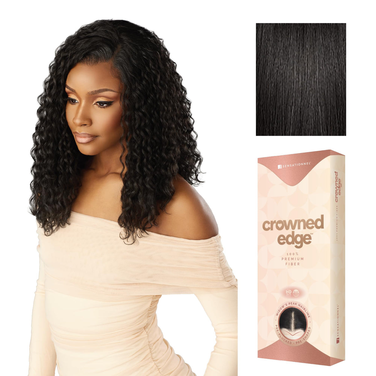 Sensationnel Crowned Edge Widow's Peak Wig -Water Deep 16 Inch, 1B OFFBLACK