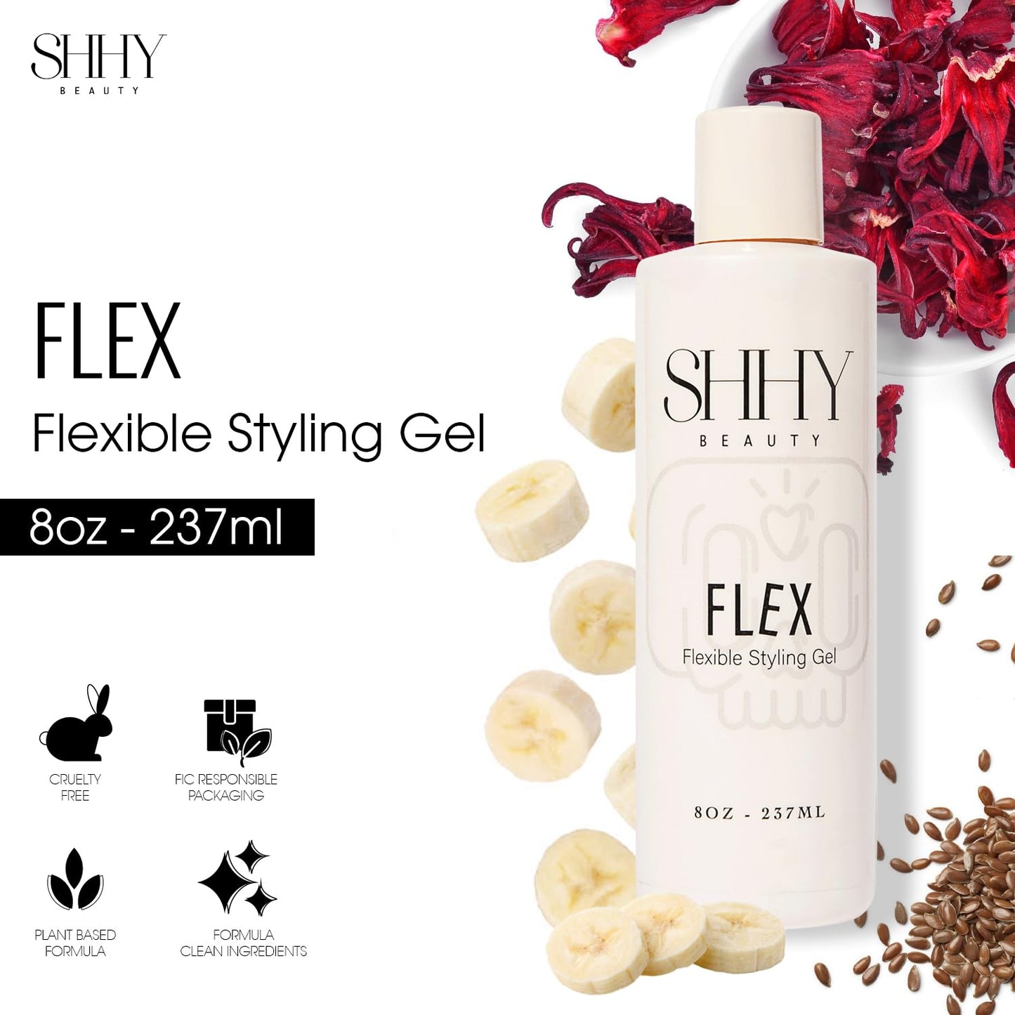 SHHY BEAUTY FLEX Styling Gel, Lightweight Vegan Hair Styling Gel with Flaxseed Oil, Banana Extract, and Hibiscus Flower Extract, Natural Hold, Frizz Beauty & Personal Care SHHY BEAUTY
