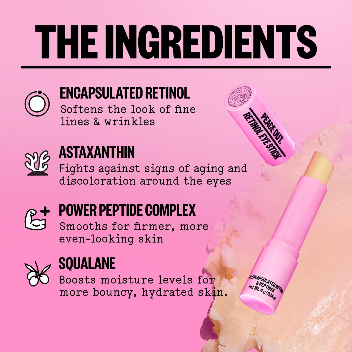PEACE OUT Retinol Eye Stick, Under Eye Treatment for Hydration, Fine Lines & Wrinkles, with Encapsulated Retinol, Peptides & Squalane for Smoother Beauty & Personal Care PEACE OUT