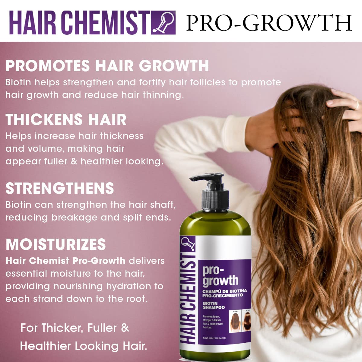 Hair Chemist Pro-Growth with Biotin Ultimate 4PC Shampoo & Conditioner Set- Includes 33.8oz Shampoo, 33.8oz Conditioner, 7.1oz Scalp Stimulator Beauty & Personal Care Hair Chemist