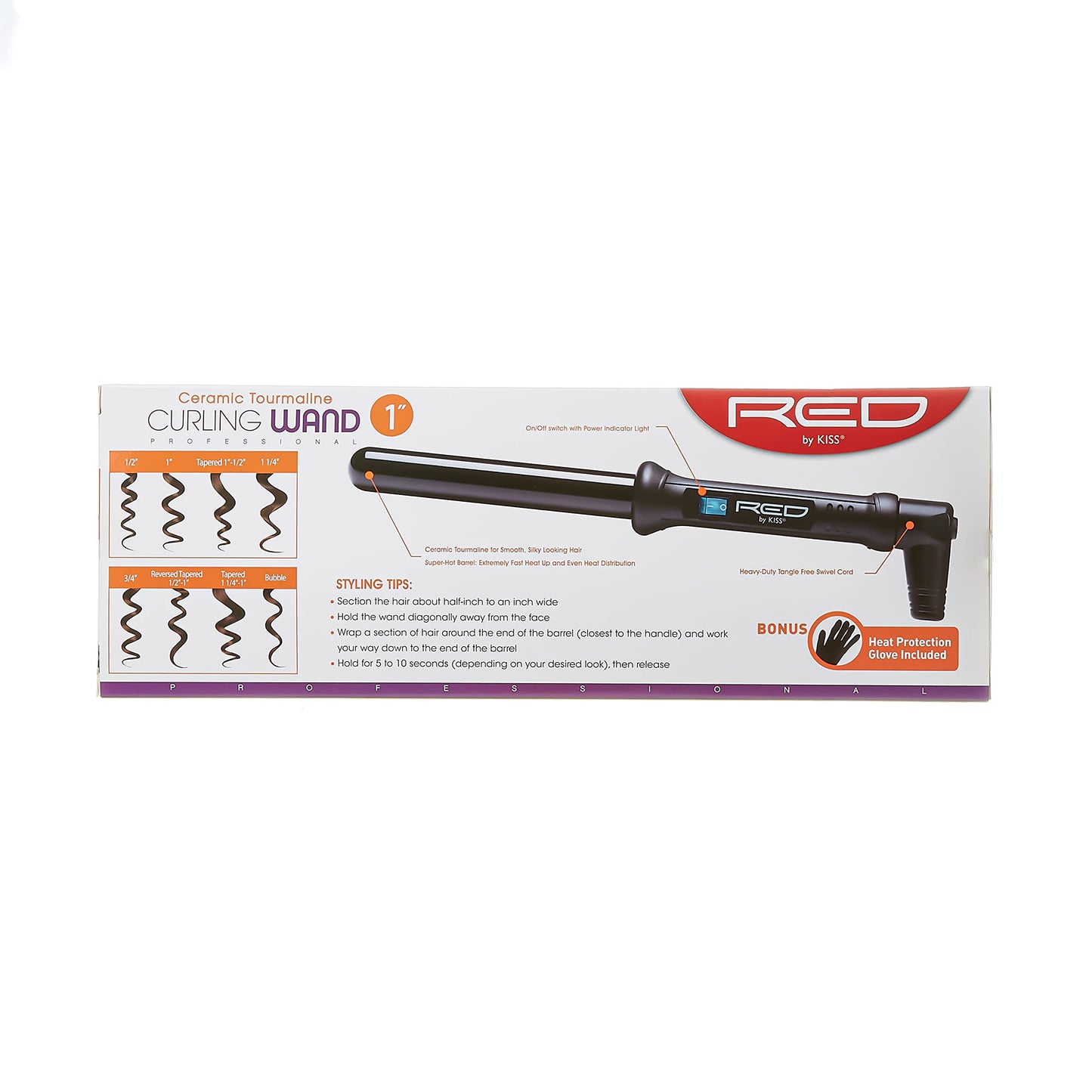 Kiss Red By Ceramic Tourmaline Curling Wand CIW021" inch, Black, 1 Count Beauty & Personal Care KISS