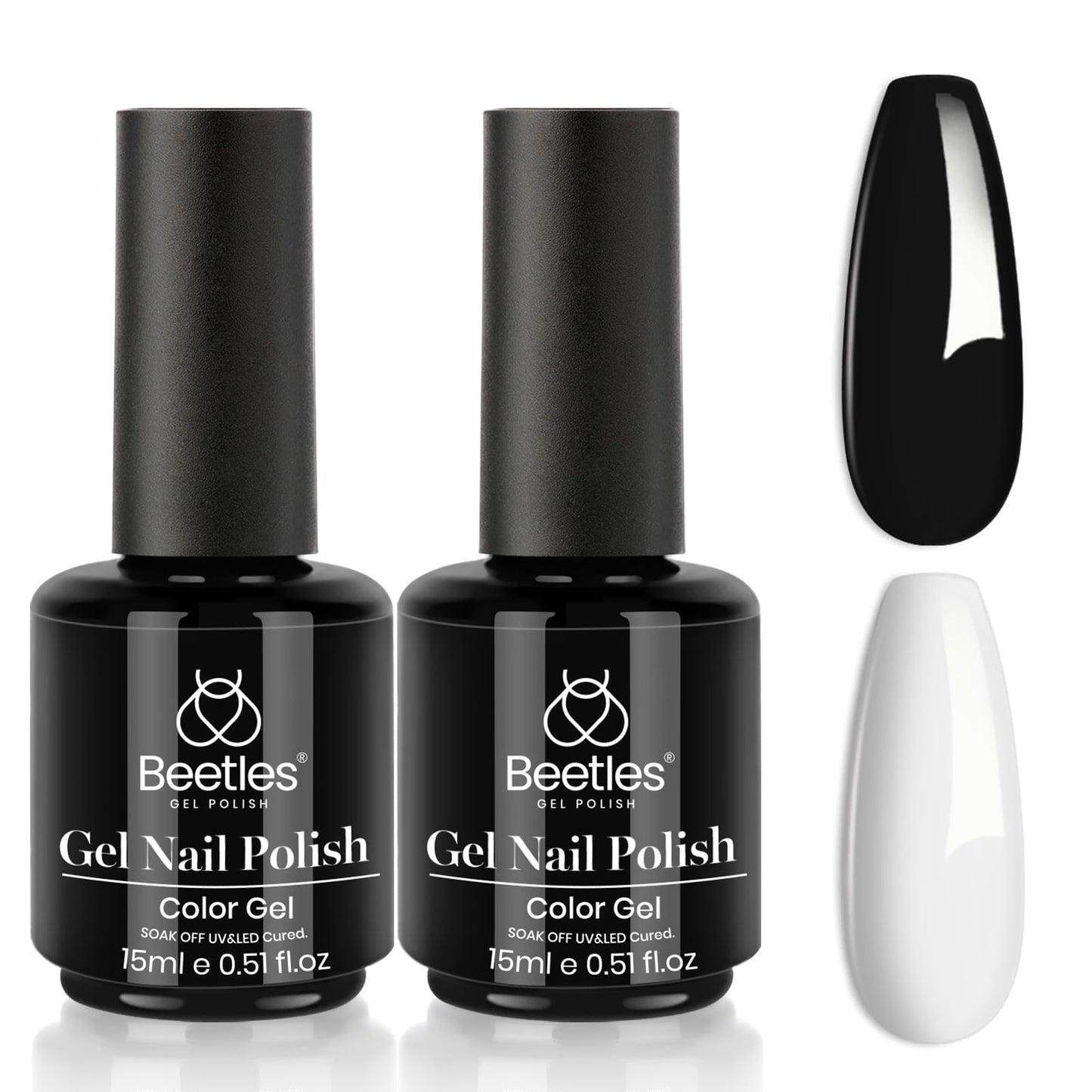 Beetles White Gel Nail Polish Black Gel Polish Kit 2 Pcs 15ml Black And White Polish French Nails Soak Off Led Nails Art Manicure Salon Diy at Home Beauty & Personal Care beetles Gel Polish